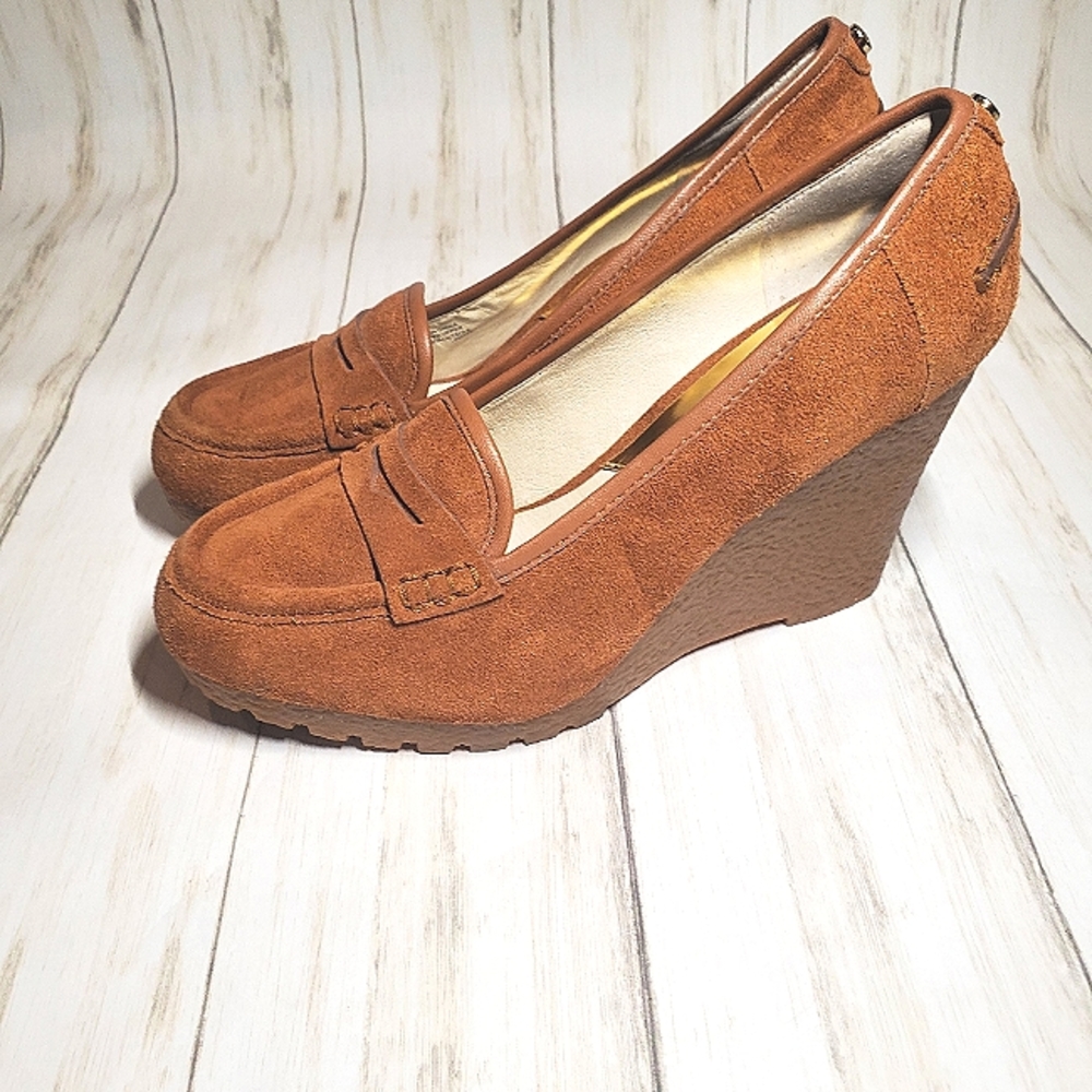 Michael Michael Kors Rory Wedge Loafer Brown Suede Platform size 9